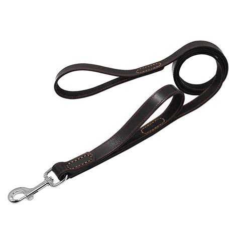 Dual Handle Leather Dog Lead Pet Medium Large Dogs Traffic Leash Walking Leashes | eBay