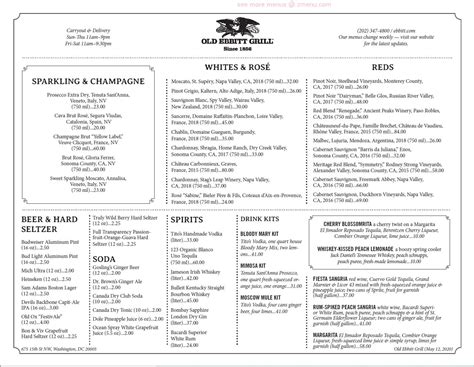 Menu at Old Ebbitt Grill pub & bar, Washington, 675 15th St NW