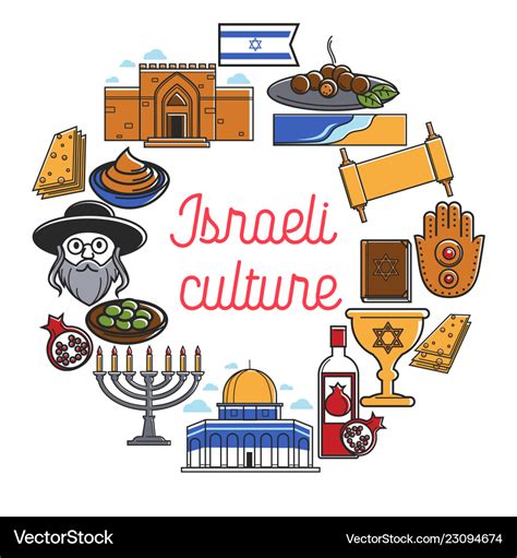 Israel travel landmarks and culture symbols Vector Image