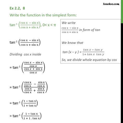 Ex 2.2, 8 - Chapter 2 Class 12 Inverse - tan-1 (cos x - sin x)