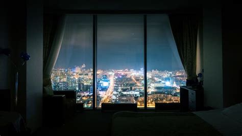 Night city skyline view dark empty room with panoramic window 4K UHD Timelapse Stock Footage #AD ...