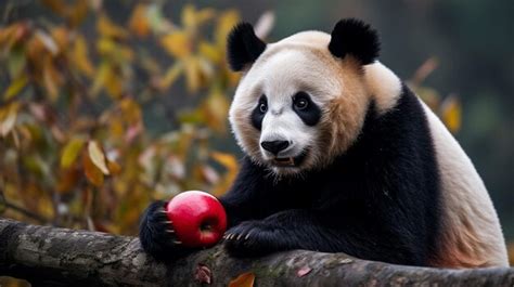 Premium AI Image | A panda eating an apple in a tree