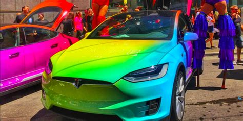 Tesla Model X rainbow paint job at Pride Parade: PHOTOS - Business Insider