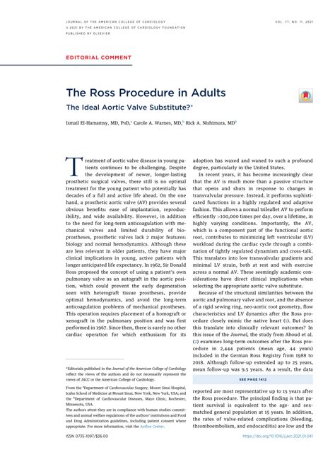 (PDF) The Ross Procedure in Adults