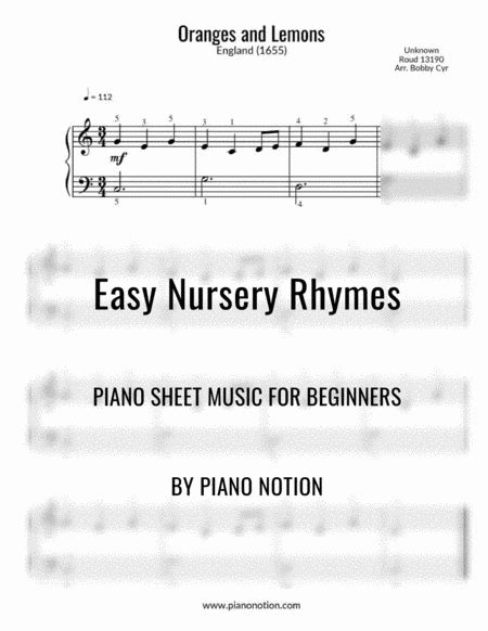 Oranges and Lemons (Easy Piano Solo) (arr. Bobby Cyr - Piano Notion) by Unknown, Roud 13190 ...