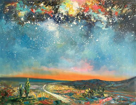 Abstract Art, Original Artwork, Starry Night Sky Painting, Landscape A