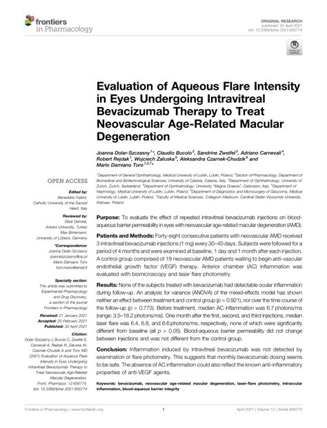 (PDF) Evaluation of Aqueous Flare Intensity in Eyes Undergoing Intravitreal Bevacizumab Therapy ...