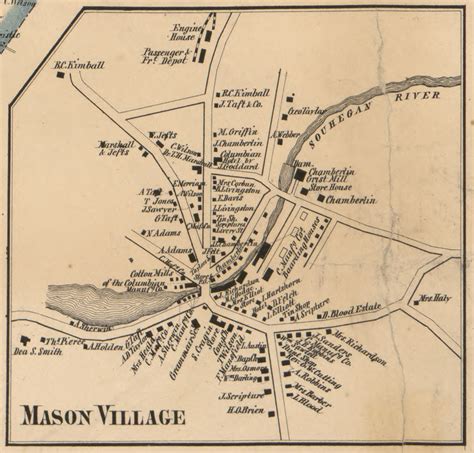 Mason Village, New Hampshire 1858 Old Town Map Custom Print - Hillsboro Co. - OLD MAPS