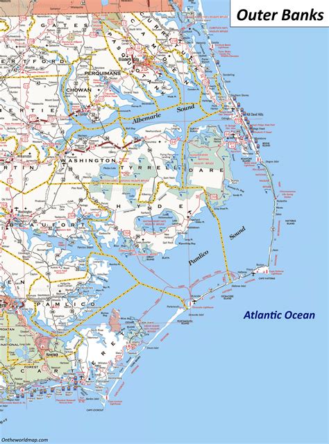 Map of The Outer Banks | North Carolina, U.S. | List of Islands and Towns in The Outer Banks