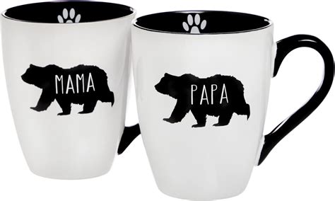 Amazon.com: SHEFFIELD HOME Mama Pear and Papa Bear Coffee Mug Set- White and Black Ceramic ...