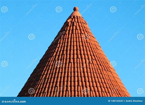 Red Tiled Conical Roof of a Tower Stock Image - Image of medieval, geometric: 148142645