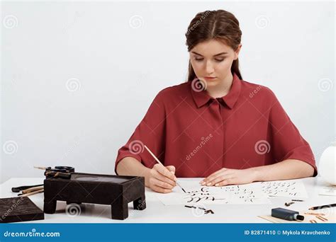 Girl Writing Calligraphy on Postcards. Art Design Stock Photo - Image of details, masterful ...