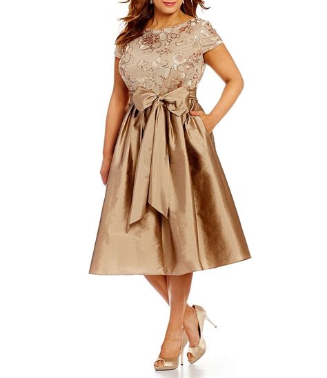 Adrianna Papell Plus Short Sleeve Sequined Lace Taffeta Dress | Dillards