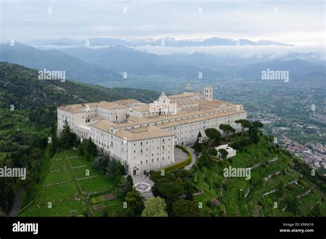 MONTECASSINO ABBEY (aerial view). Cassino, Lazio, Italy Stock Photo ...