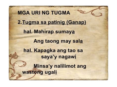 Sukat At Tugma Ng Tula - mga paksa