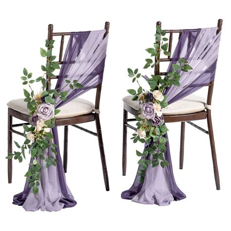 Ling's Moment Wedding Chair Decorations Aisle Pew Church Artificial Flowers Chiffon Fabric 8pcs ...