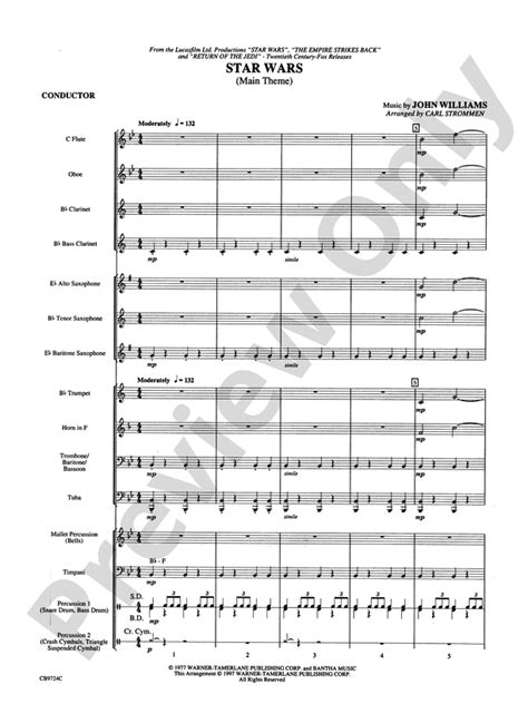 Star Wars® Main Theme: Concert Band Conductor Score & Parts: John ...