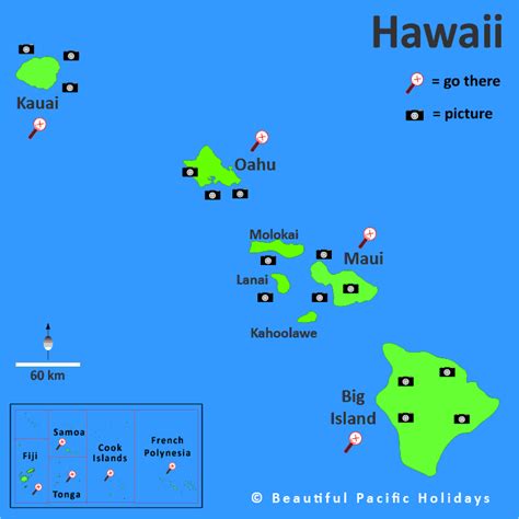 Map of Hawaii Islands in the South Pacific Islands