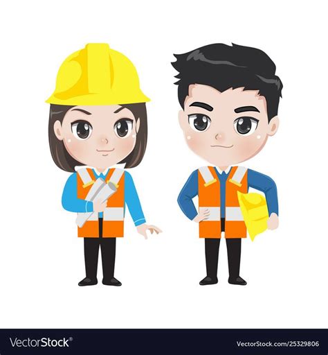 Illustration of two young workers isolated on white background engineer ...