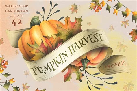 Pumpkin Harvest Watercolor Clip Art - Design Cuts