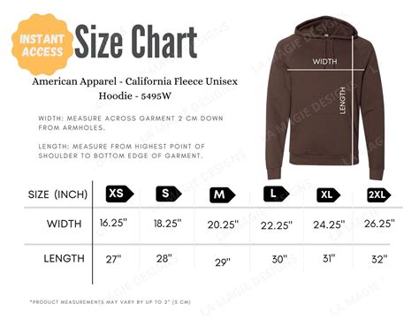 American Apparel 5495W Size Chart AA5495W Size Chart Guide - Etsy