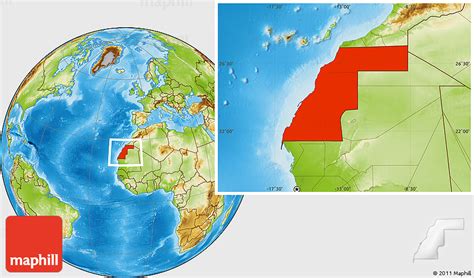 Physical Location Map of Western Sahara