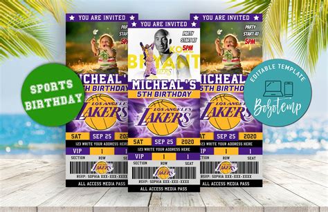 Los Angeles Lakers Birthday Ticket Party Invitations Instant Download ...