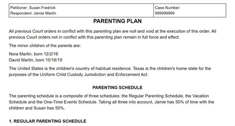 Texas Parenting Plan and Agreement Guidelines (TX)