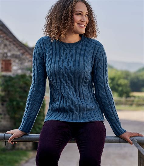 Peacock Navy | Womens Pure Wool Aran Crew Neck Jumper | WoolOvers AU