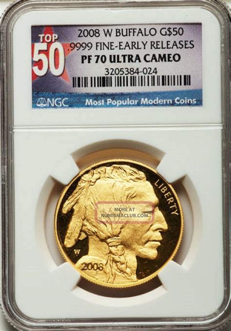 2008 - W American Buffalo $50 Gold. 9999 Fine Pf70 Ultra Cameo Early ...