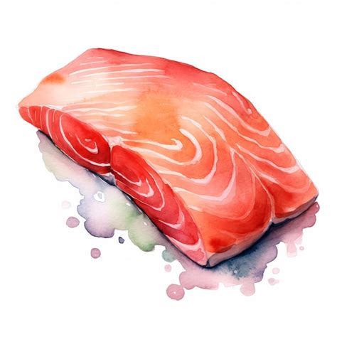 Premium Photo | Fresh organic salmon fish square watercolor illustration