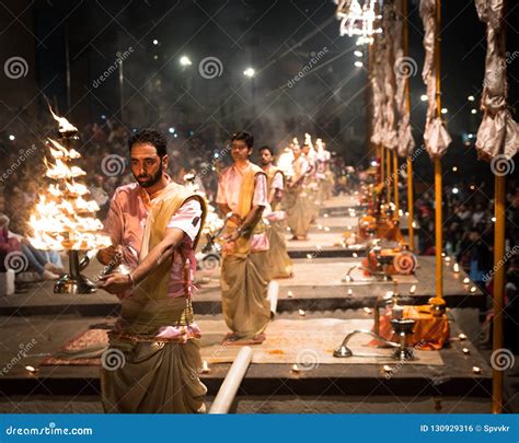 Group of Priests Performing Aarti - Hindu Religious Ritual of Wo Editorial Photo - Image of ...