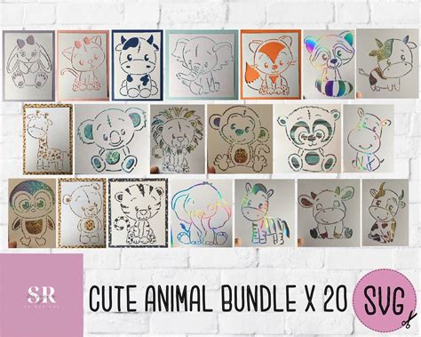 SVG Bundle: 20 Cute Animal Cut Files. Card Cutting or Vinyl Cutting. 20 ...