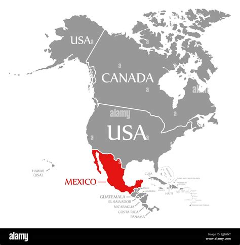 Mexico red highlighted in map of North America Stock Photo - Alamy