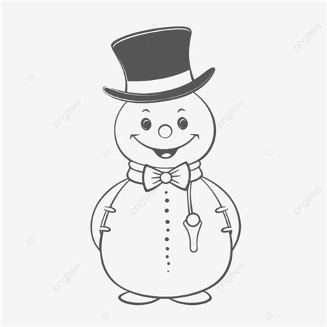 Snowman Coloring Page With Top Hat Outline Sketch Drawing Vector, Cute ...