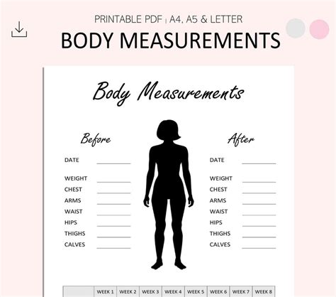 Body Measurement Tracker Body Measurement Chart Weight Loss Tracker Fitness Printable Size ...