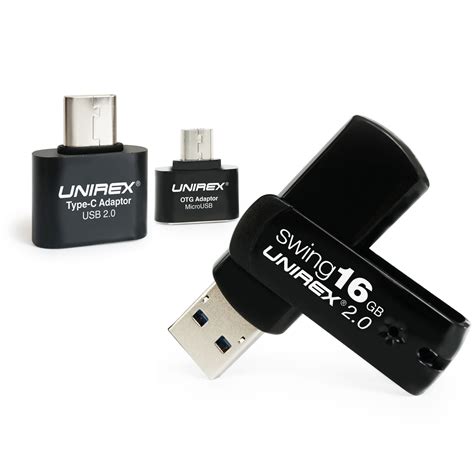 Swing USB 2.0 Flash Drive with Micro USB & Type C Adapter - UNIREX ...