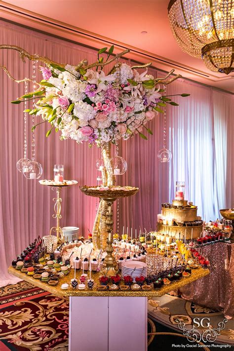 Dessert Table Display. This Dessert Presentation features one of our Gold Foil-wrapped Branches ...