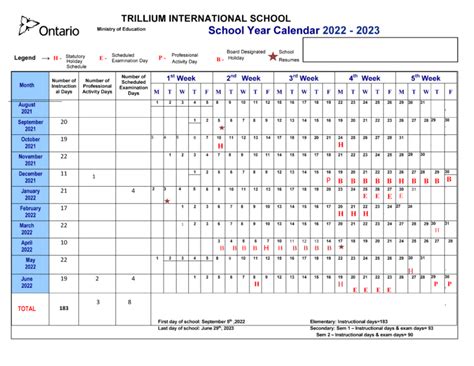 School Year Calendar 2022-2023 – Trillium International School