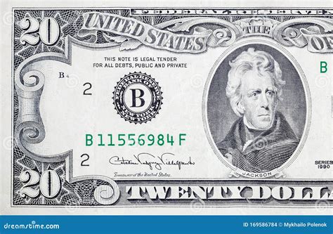 Portrait Of US President Andrew Jackson On 20 Dollars Banknote Closeup ...