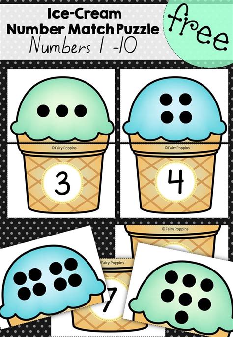 Ice-Cream Number Matching Puzzles (1-10) | Numbers preschool, Preschool learning activities ...