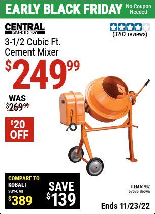 CENTRAL MACHINERY 3-1/2 Cubic Ft. Cement Mixer for $249.99 in 2022 | Harbor freight tools ...