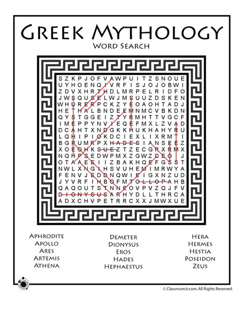 Greek Mythology Word Search Answer Key | Greek mythology worksheets ...