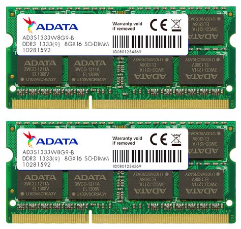 16GB AData DDR3 PC3-10666 1333MHz CL9 204-pin Dual Channel Laptop Memory Kit (2x8GB)