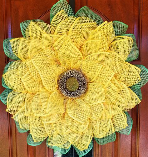 Sunflower Poly Burlap Wreath | Wreaths, Burlap wreath, Ladybug wreath