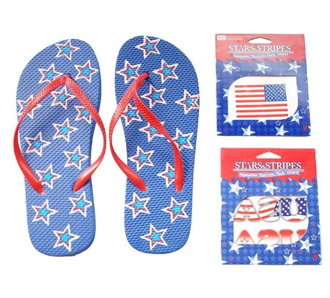 4th of July Flip Flop Sandals and Patriotic Stars and Stripes Tattoo Bundle ** Check out the ...