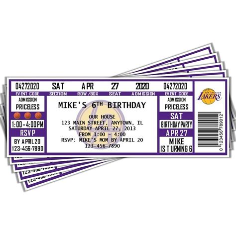 Los Angeles Lakers Vintage Party Basketball Ticket Horizontal