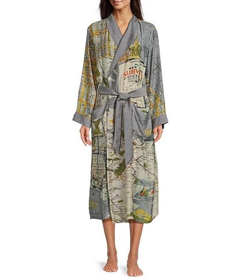 One Hundred Stars NYC Map Print Long Sleeve Wrap Robe | Dillard's