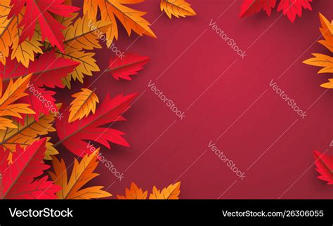 Autumn leaves on red background design Royalty Free Vector