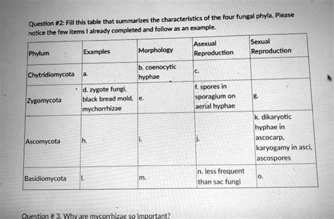 SOLVED: The characteristics of the four fungal phyla. Please Question ...